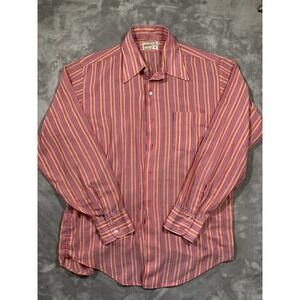 Vintage 80s Cranbrook Gold Seal Striped Button Shirt Size L Red Japan